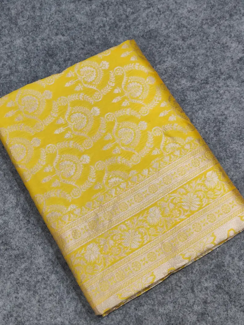 DDF Yellow Zalar Banarasi Soft Silk Designer Sarees Wholesale Shop In Surat